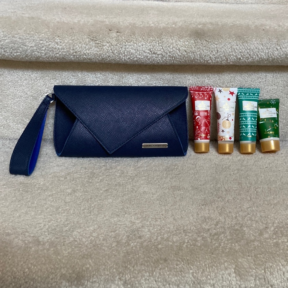 jantaminiau pouch / wristlet / cosmetic bag, body & earth hand & foot cream